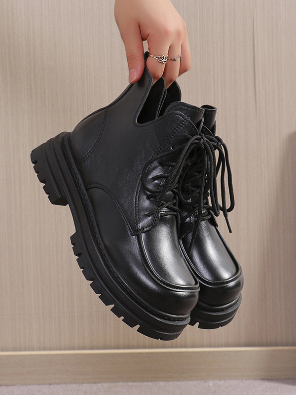 Lace-Up Round-Toe Split-Joint Platform Shoes Boots