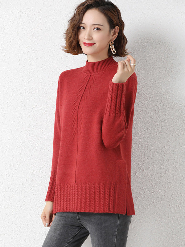 Loose Split-Side Solid Color Half Turtleneck Sweater Tops