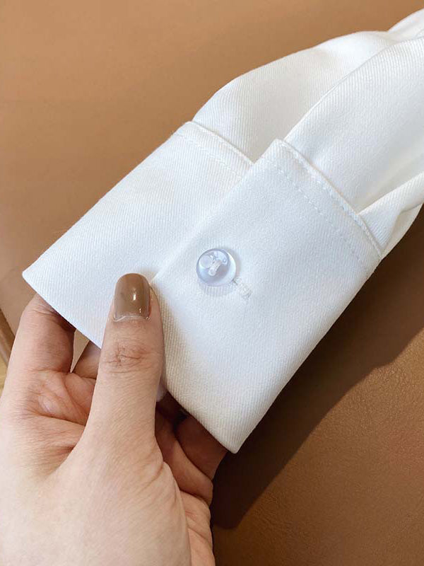 Solid Color Long Sleeves Loose Lapel Blouses