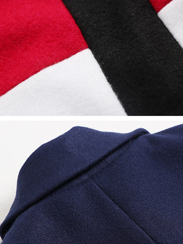 Original Loose Batwing Sleeves Contrast Color Striped Lapel Collar Cape Coats