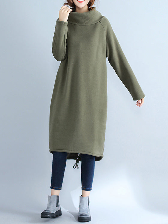 High Collar Fleeced Long Dress