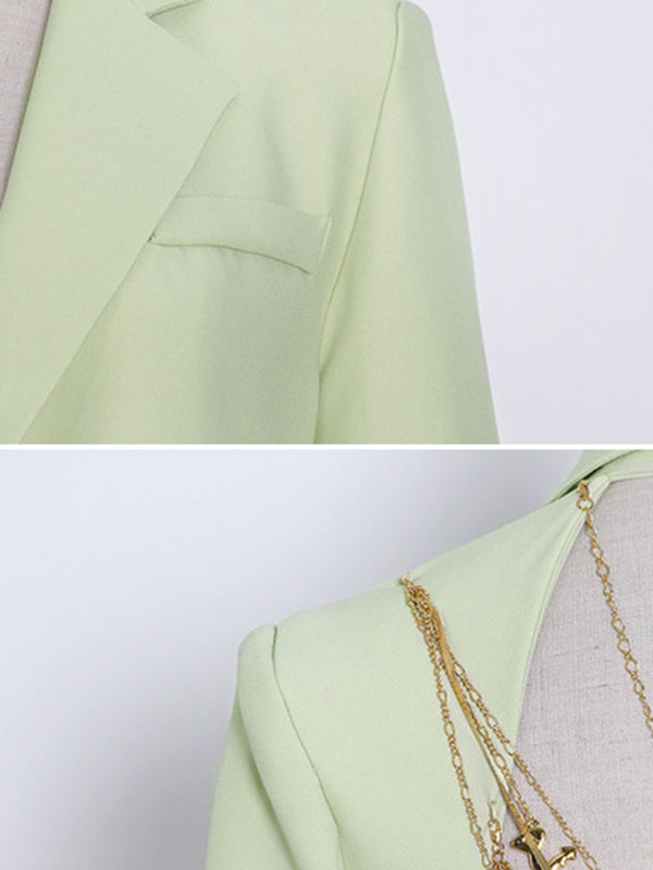Backless Chains Long Sleeves Notched Collar Outerwear Blazer