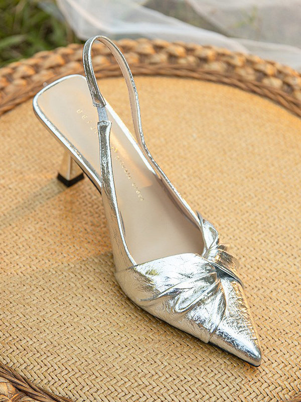Pleated Pointed-Toe Split-Joint Sling Shoes Sandals
