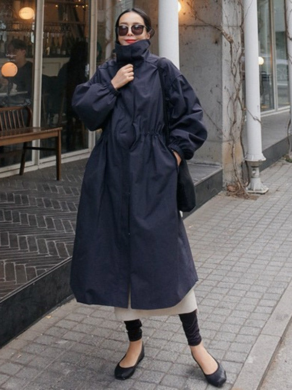 Solid Color Loose Elastic Waist Long Outwear