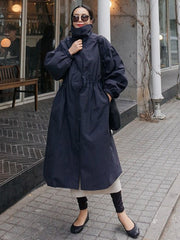 Solid Color Loose Elastic Waist Long Outwear