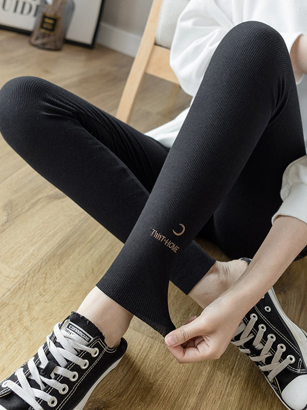 Casual Skinny Leg Letter Print Solid Color Leggings