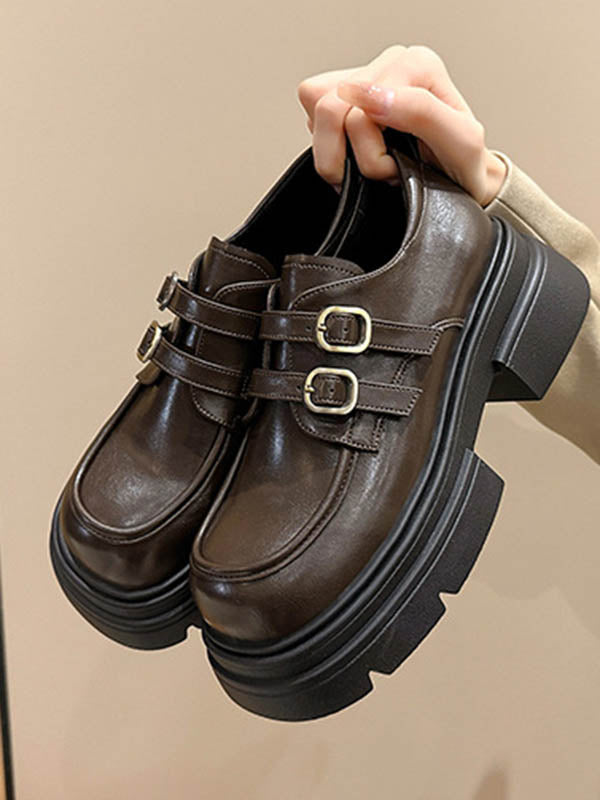 Belt Buckle Round-Toe Split-Joint Platform Shoes Mary Janes