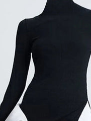 Long Sleeves Skinny Asymmetric Solid Color High Neck T-Shirts Tops