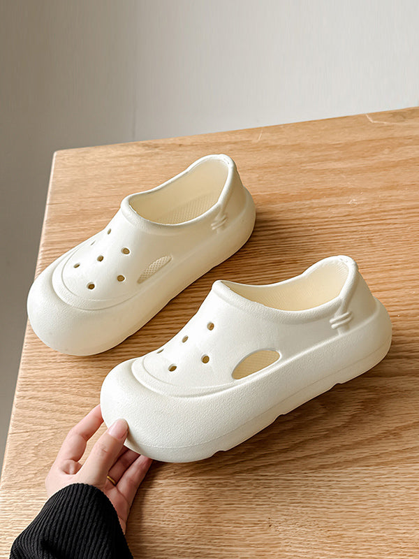 Hollow Round Cut Solid Color Sandals Platform Shoes Crocs