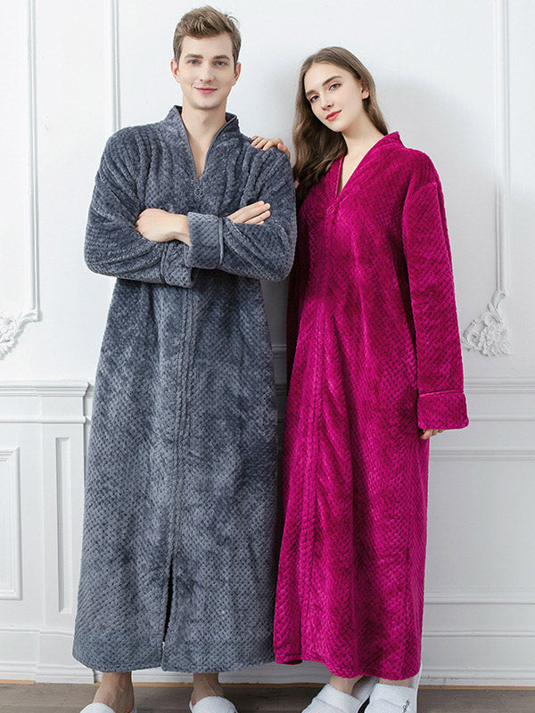 Comfortable Solid Flannel Pajama Robe