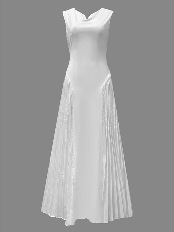 Pleated Solid Color A-Line Loose V-Neck Maxi Dresses