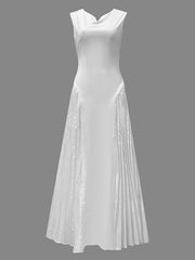 Pleated Solid Color A-Line Loose V-Neck Maxi Dresses