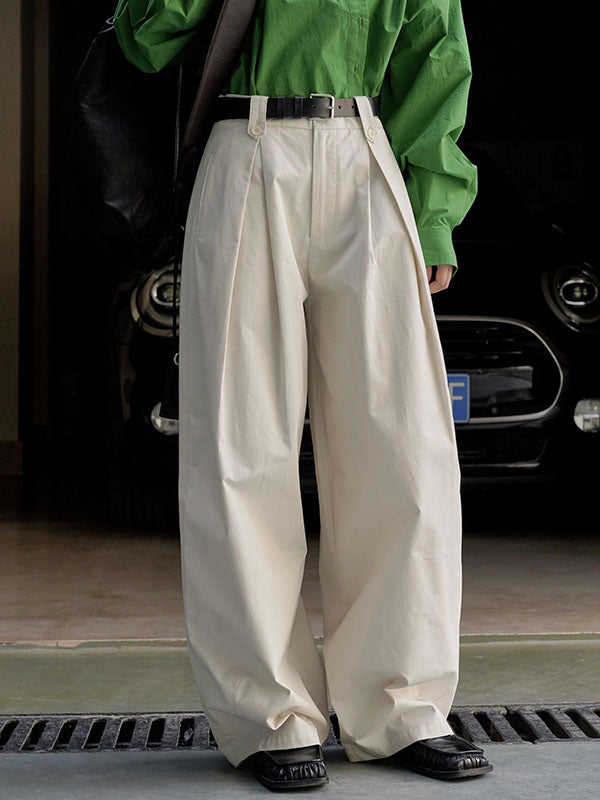 Pleated Solid Color High Waisted Wide Leg Trousers Casual Pants Bottoms