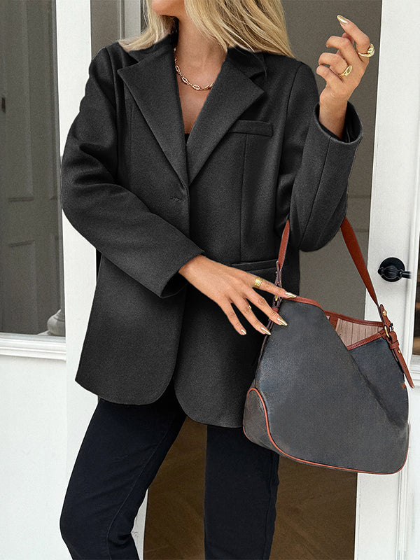 Buttoned Pockets Solid Color Long Sleeves Notched Collar Suit Outerwear