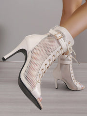 Belt Buckle Hollow Lace-Up Peep Toe Split-Joint Zipper Pumps Sandals Boots
