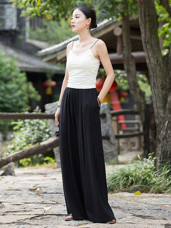 Casual Wide Leg Pleated Loose Solid Color Pants