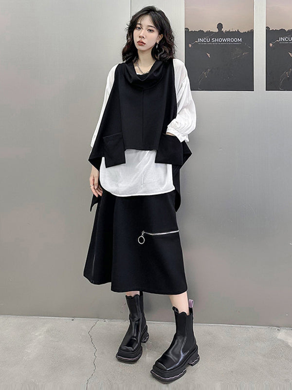 Pockets Solid Color Irregularity Loose Heaps Collar Vest Top T-Shirts