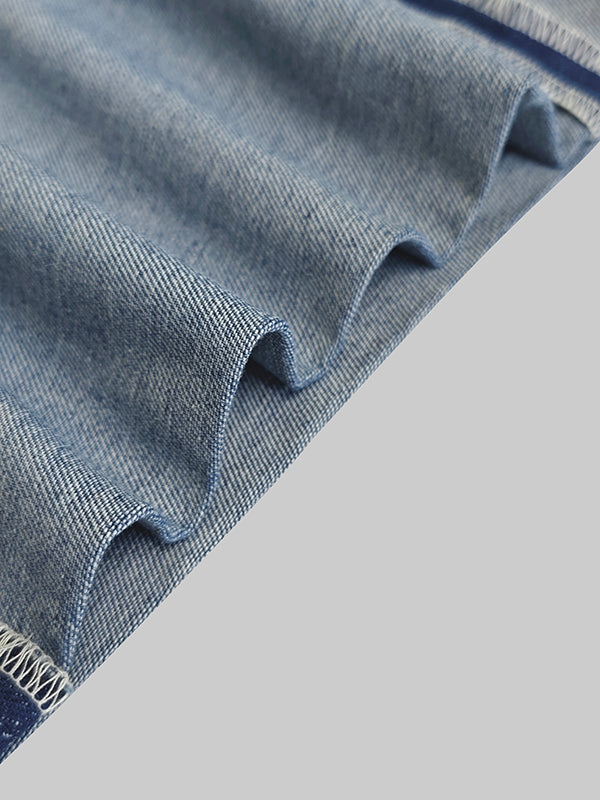 Contrast Color Pockets High Waisted Wide Leg Jean Pants Bottoms