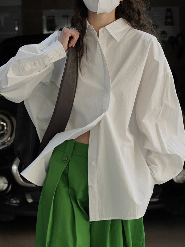 Asymmetric Solid Color Long Sleeves Loose Lapel Blouses