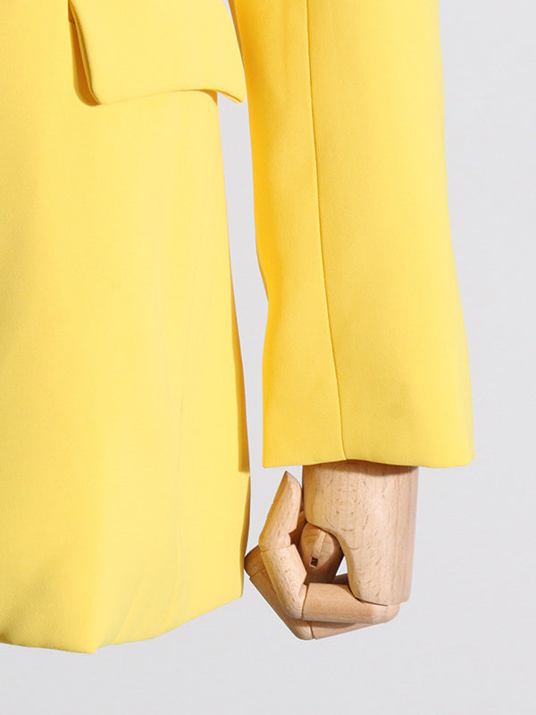 Backless Buttoned Hollow Rhine Stones Solid Color Long Sleeves Deep V-Neck Blazer