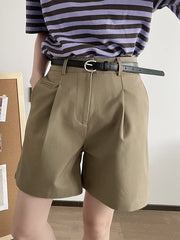 Pleated Split-Joint High Waisted Loose Shorts