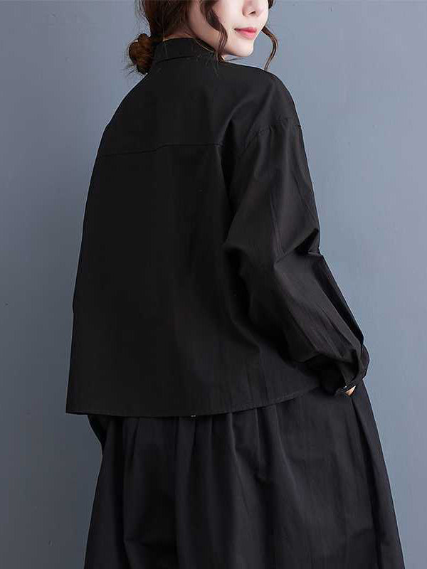 Applique Buttoned Embroidered Long Sleeves Loose Lapel Blouses&Shirts Tops