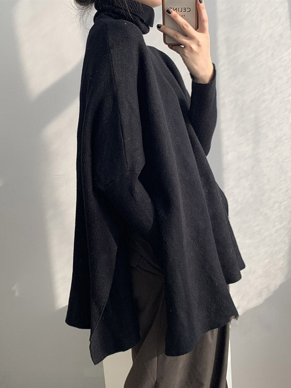 Original 4 Colors Split-Side High-Neck Long Sleeves Sweater Top