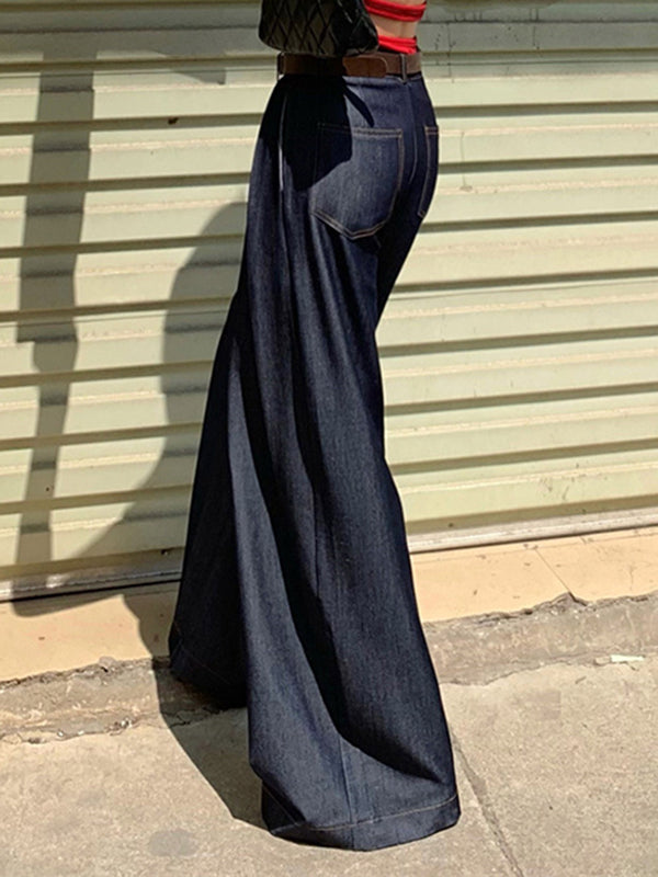 High-Waisted Pleated Solid Color Loose Wide Leg Trousers Pants
