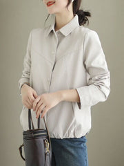 Buttoned Elasticity Pockets Solid Color Long Sleeves Loose Lapel Outerwear Jackets