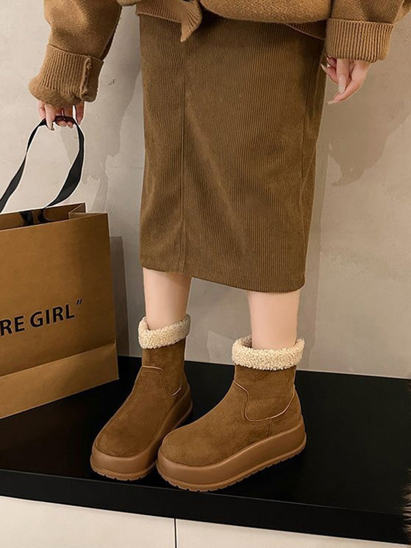 Round-Toe Split-Joint Velvet Platform Shoes Boots