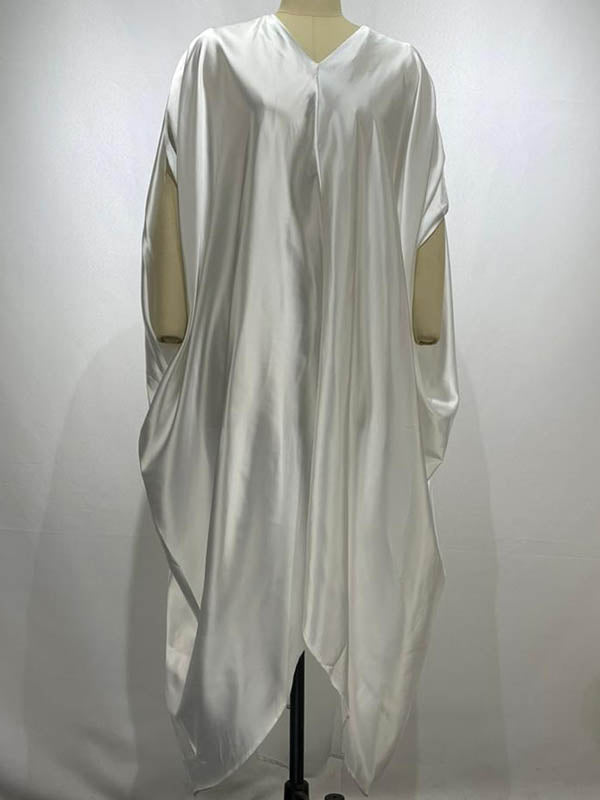 Solid Color Batwing Sleeves High-Low Deep V-Neck Maxi Dresses