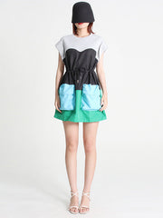 Stylish Selection Short Sleeves Loose Drawstring Split-Joint Round-Neck Mini Dresses