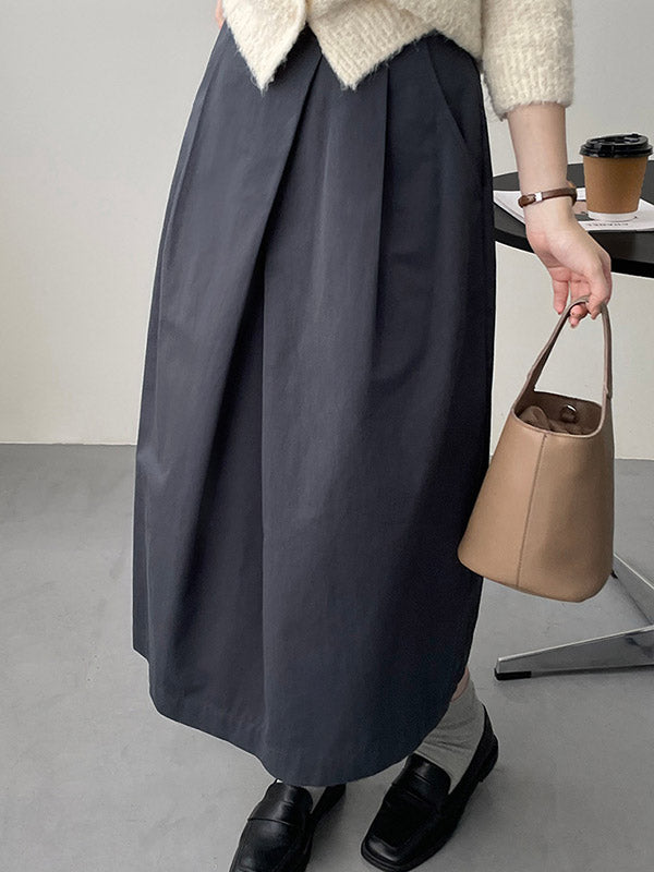 Pleated Solid Color High Waisted Loose Skirts