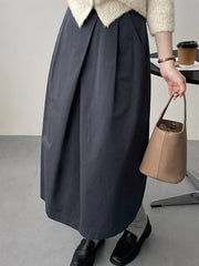 Pleated Solid Color High Waisted Loose Skirts
