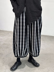 Contrast Color Elasticity Striped Loose Ninth Pants Knickerbockers