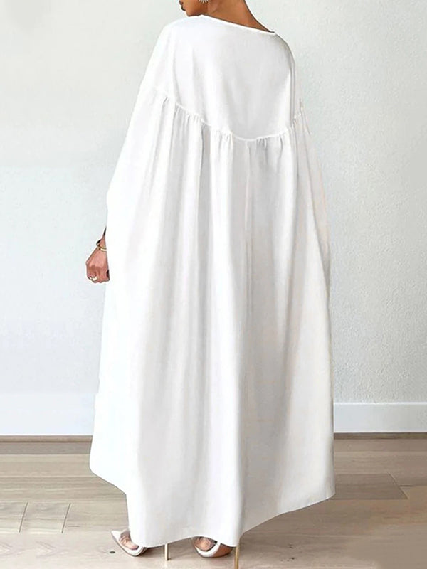 Solid Color Batwing Sleeves Long Sleeves Round-Neck Maxi Dresses