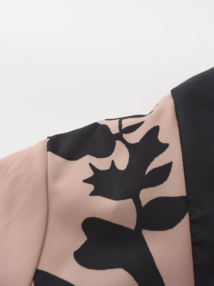 Printed Tied Waist A-line Flared Sleeves V-neck Maxi Dresses