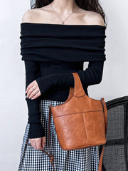 Solid Color Long Sleeves Skinny Off-The-Shoulder Sweater Tops Pullovers