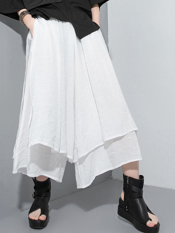 Elasticity Solid Color Split-Joint Loose Wide Leg Ninth Pants