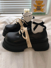 Lace-Up Round-Toe Split-Joint Platform Shoes Mary Janes