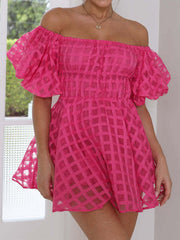 Elasticity Solid Color Split-Joint High Waisted Loose Off-The-Shoulder Mini Dresses