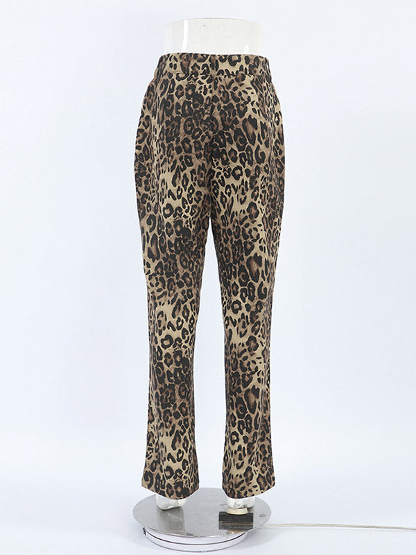 Leopard Pockets High Waisted Trousers Pants