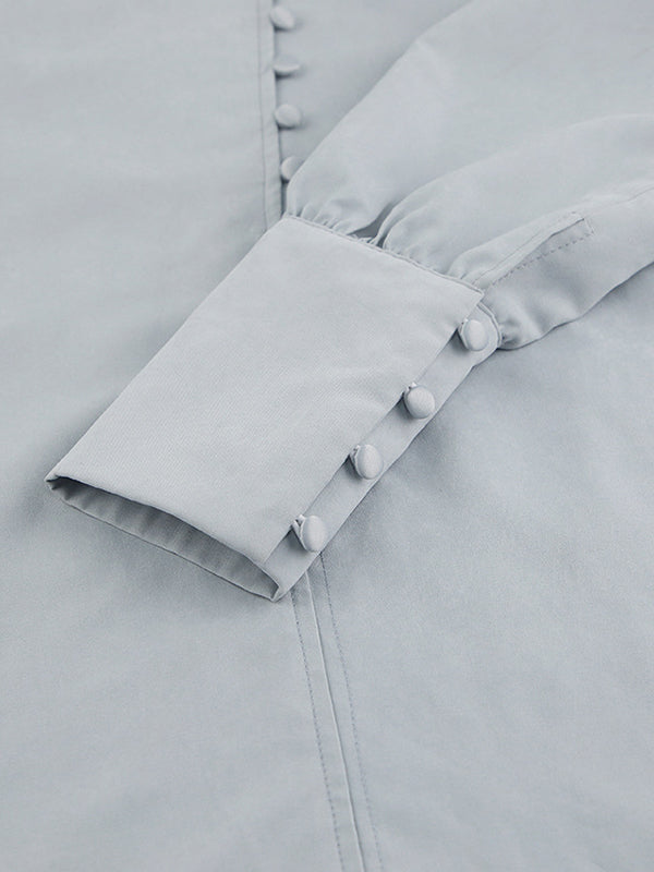 Solid Color Split-Joint Long Sleeves Loose High-Neck Blouses