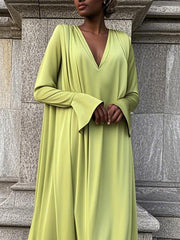 Solid Color A-Line Flared Sleeves V-Neck Maxi Dresses
