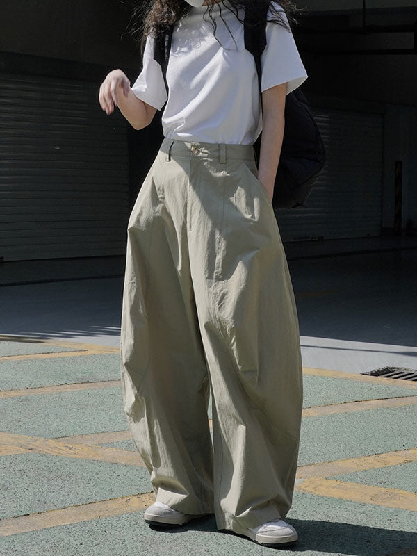 Solid Color Split-Joint Loose Wide Leg Trousers Casual Pants Bottoms