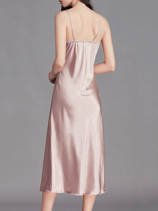Solid Color Loose Sleeveless Spaghetti-Neck Babydolls Nightdress