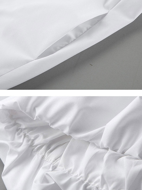 Elasticity Pleated Solid Color Split-Joint High-Low Sleeveless Tube Blouses&Shirts Tops