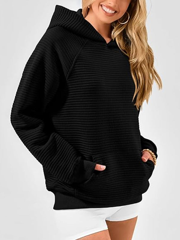 Pockets Solid Color Split-Joint Hooded Long Sleeves Hoodies Tops