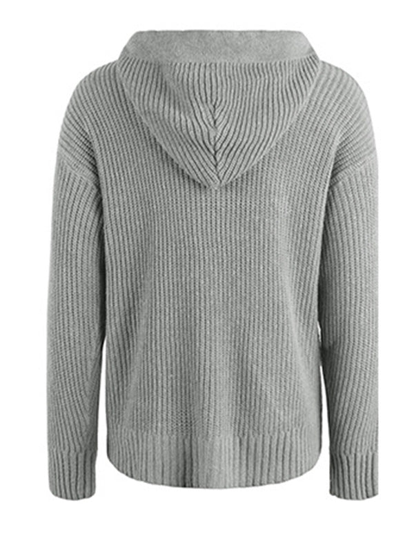 Casual Long Sleeves Hooded Solid Color Cardigan Tops