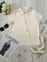 Buttoned Solid Color Short Sleeves Lapel Blouses&Shirts Tops